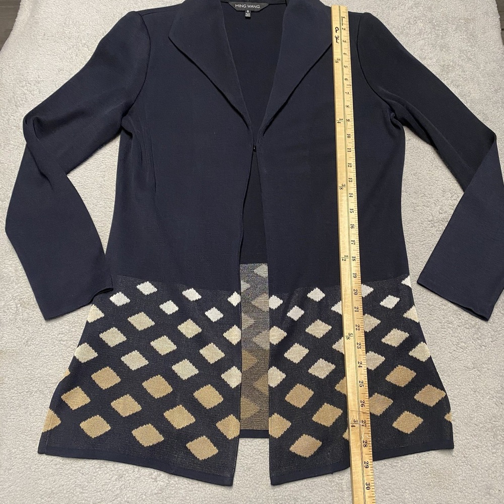 Ming Wang Cardigan Small Dark Navy Blue Geometric Knit Clasp Jacket - Picture 6 of 7